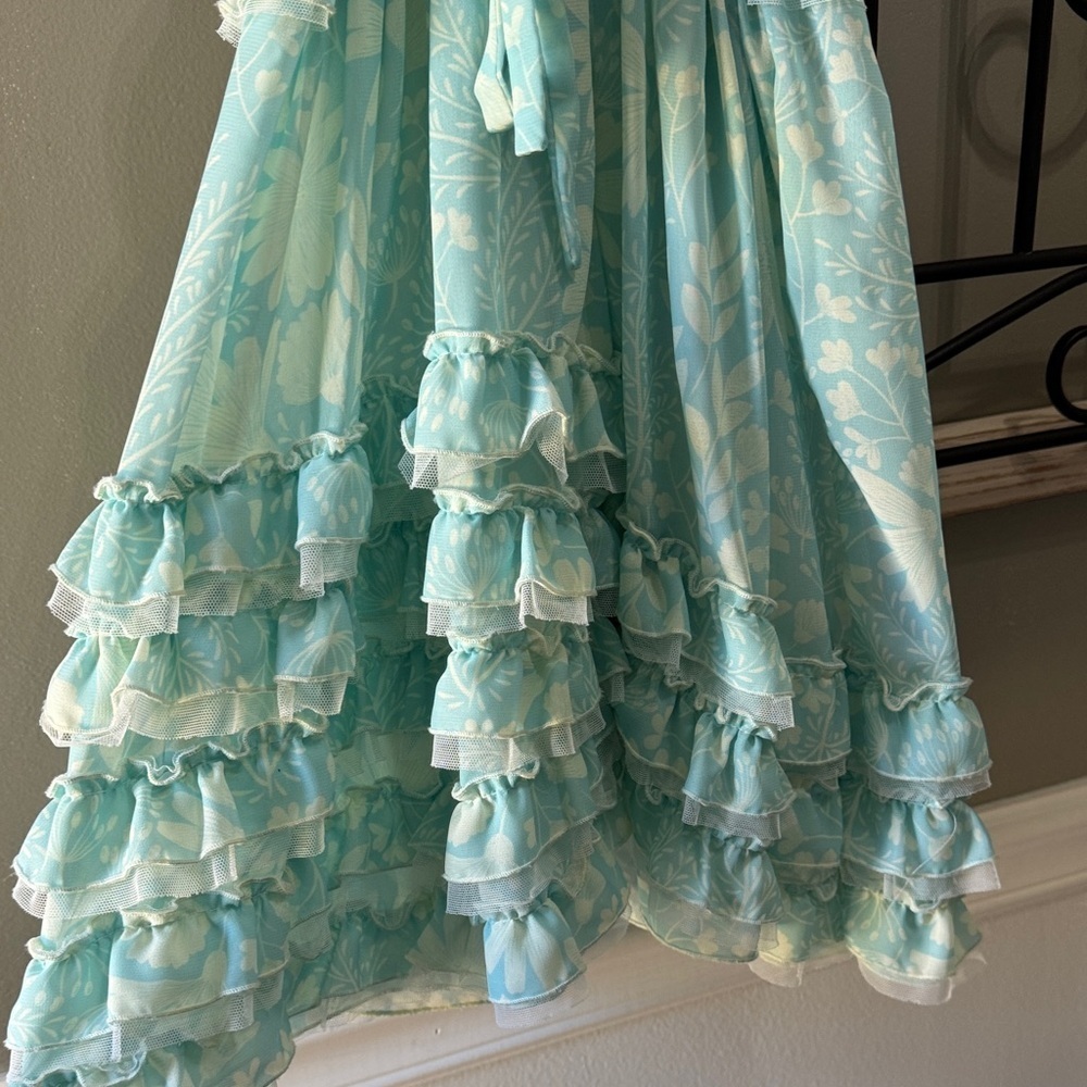 Isobella & Chloe Light Blue Ruffle Dress 4 Church Wedding - Picture 7 of 11